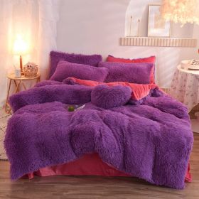 Luxury Thick Fleece Duvet / Quilt Cover Queen / King Bed Set (Option: Purple-1.8m bed sheet)