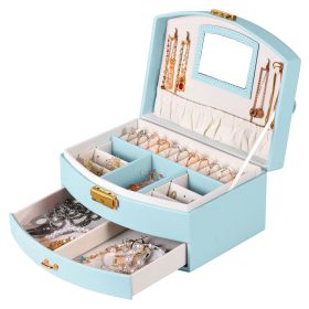 2-Layer Jewelry Box for Women Girls Lockable Leather Jewelry Organizer Jewelry Travel Case for Rings Earrings Necklaces Bracelets (Option: MintBlue)
